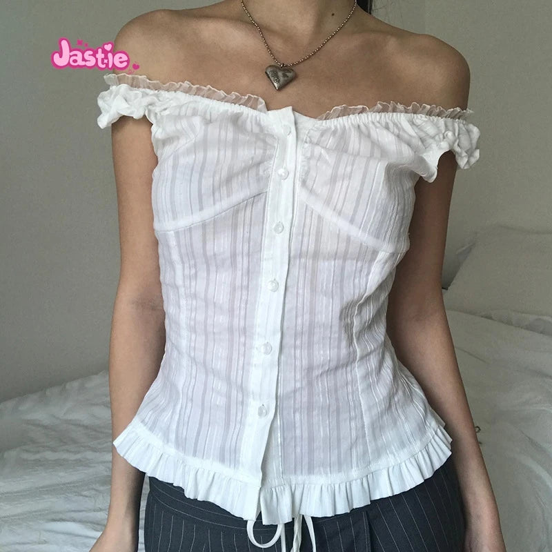 2024 New White Lace Tied Square Neck Summer T-shirts Chic Elegant Short Sleeve Tee Cotton Y2K Street Casual Bow Tie-up Top Women