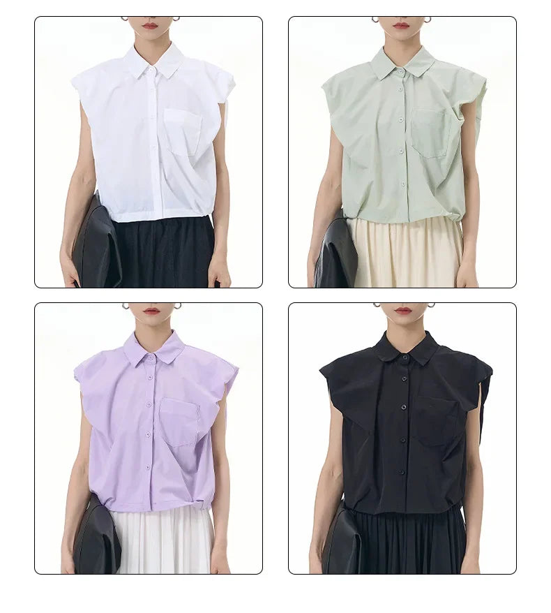 2024 Summer New Plus Size Women's Loose Fit Slimming Sleeveless Short Sleeve Shirt Cropped Trendy Cool Clothing