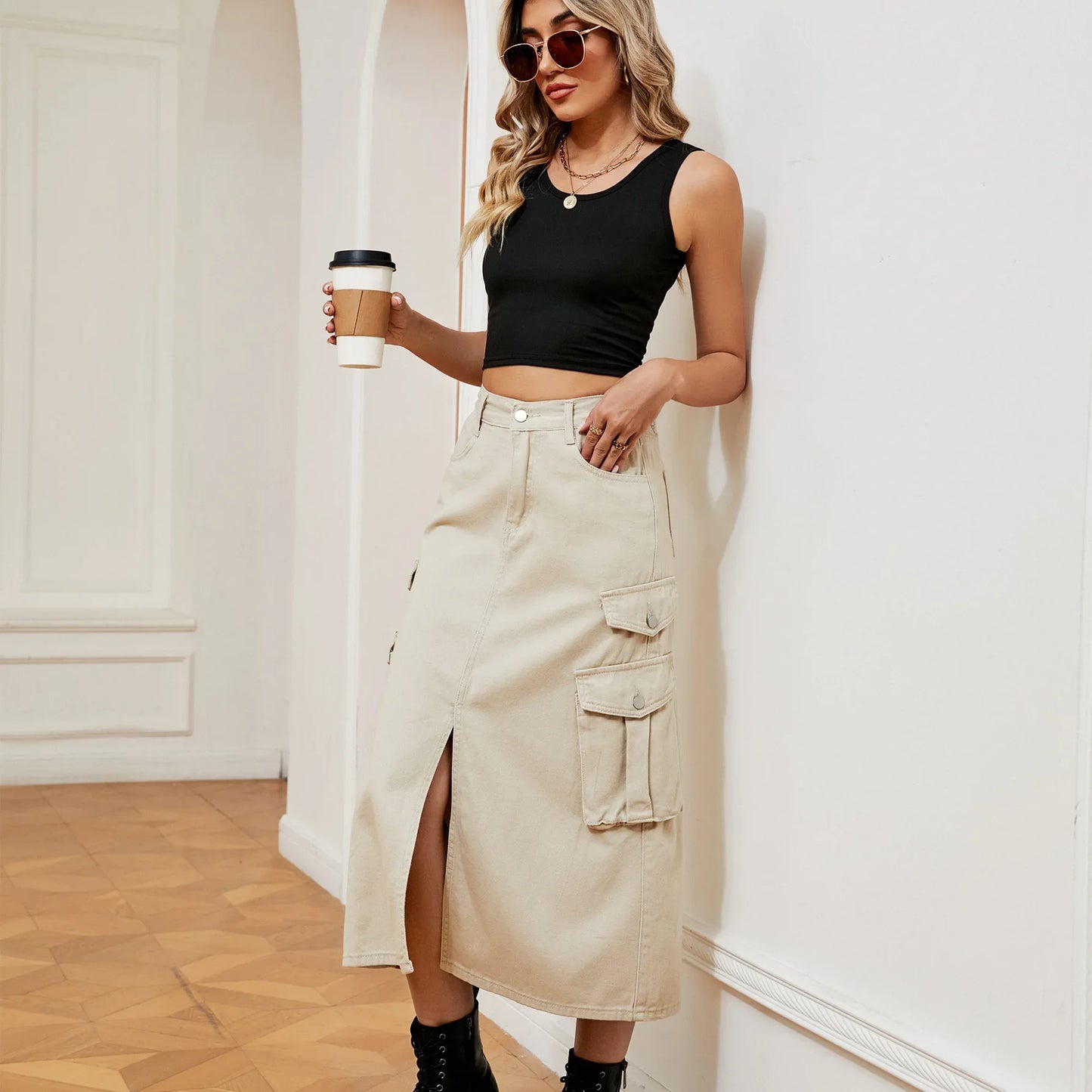 American Style Elastic Waist Denim Workwear Casual Long Dress Skirt New Arrival Women's Clothing European And American Crossbody