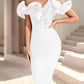 Women's Off Shoulder Bandage Midi Dress Luxury Design Ruffled  Elegant Black Sleeveless Ruffled Sexy Club Party Evening Dresses