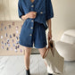 Women's Denim Short Sleeve Top and Shorts Two Piece Suit French Fashion Spring Summer Cowgirl Top Streetwear Korean Leisure New
