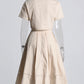 GALCAUR Elegant Two Piece Sets For Women Lapel Short Sleeve Tops High Waist A Line Pleated Skirts Solid Set Female Summer 2023