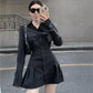 HOUZHOU Black Shirt Dress Women Elegant Vintage Long Sleeve Dresses Sexy Gothic Pleated Streetwear Turn-down Collar Casual Robe