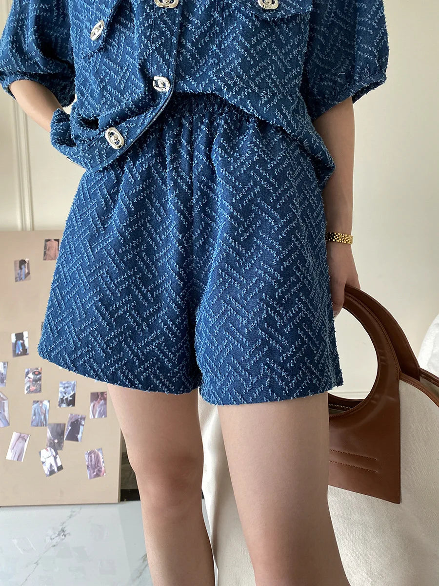 Women's Denim Short Sleeve Top and Shorts Two Piece Suit French Fashion Spring Summer Cowgirl Top Streetwear Korean Leisure New