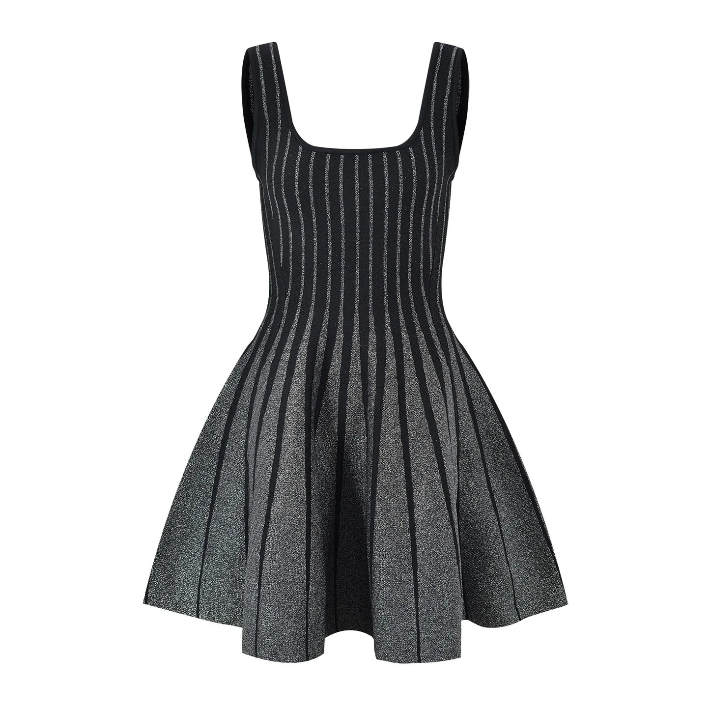 2024 Autumn Vintage Style High Quality Lady Sleeveless O-neckline Women Mini Short Knitted A-line Striped Dress