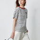 TOYOUTH Women Striped Short Sleeved T-shirt 2024 Summer New Academy Style Round Neck Top