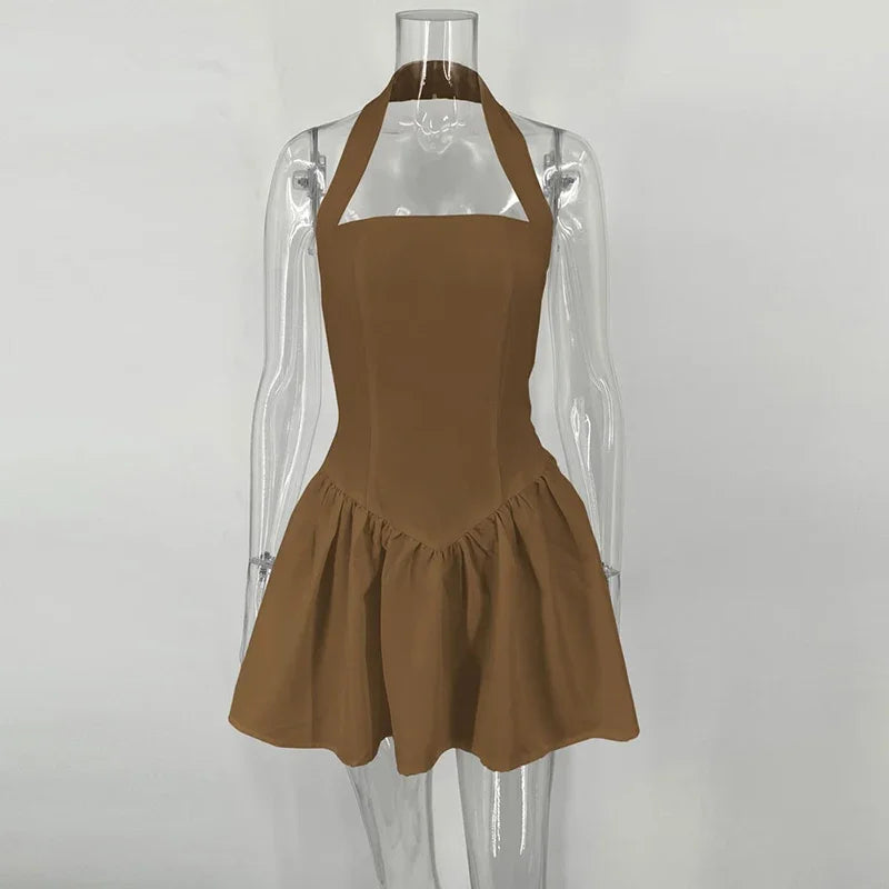Trendix Ruffle Mini Dress Femme Sexy Backless Patchwork Sleeveless Slim A-Line Dress Vacation Casual Beach Party Elegant Dresses