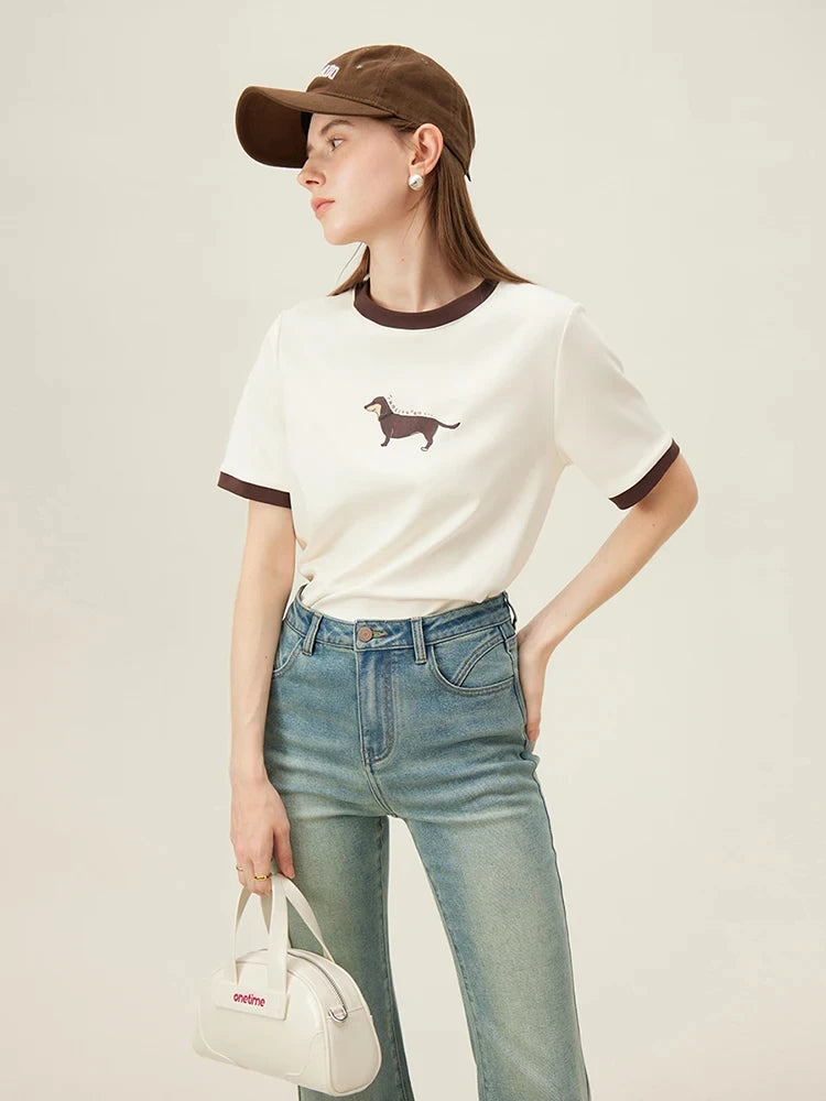 FSLE Women T shirt Korean Short Sleeve Tees Round Neck Women T-Shirts Animal Print Summer Oversized Female Loose Casual Tee