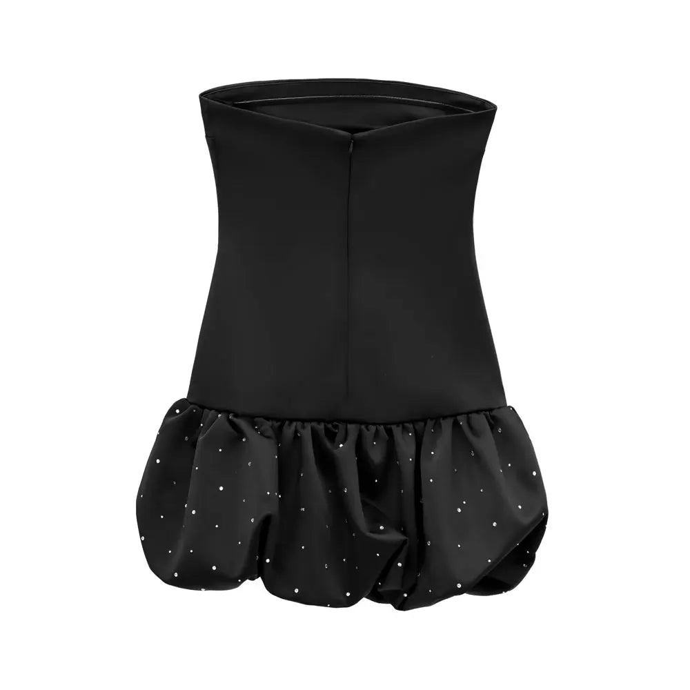 TRZA-Strapless Mini Dress for Women with Rhinestones, Straight Neck, Back Zipper, Female Dresses, Sexy Fashion