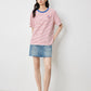 TOYOUTH Women Striped Short Sleeved T-shirt 2024 Summer New Academy Style Round Neck Top