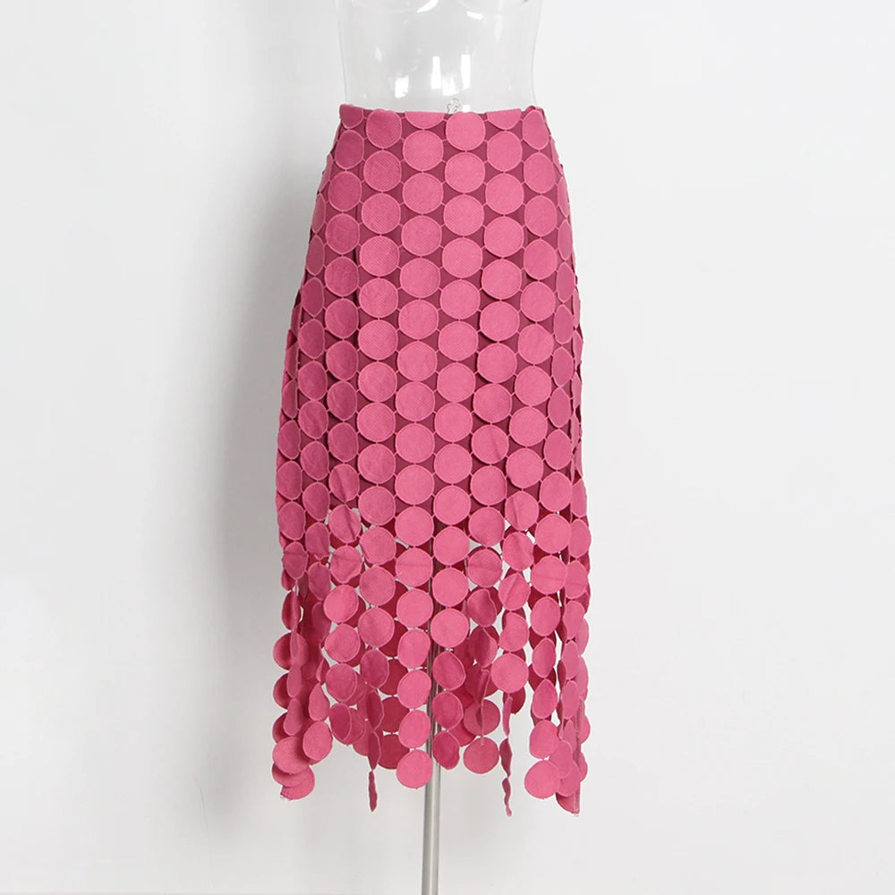TWOTWINSTYLE Solid Minimalist Casual Skirt For Women High Waist Patchwork Zipper Irregular Hollow Out Skirts Female Fashion New