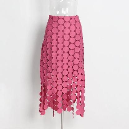 TWOTWINSTYLE Solid Minimalist Casual Skirt For Women High Waist Patchwork Zipper Irregular Hollow Out Skirts Female Fashion New