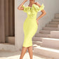 Women's Off Shoulder Bandage Midi Dress Luxury Design Ruffled  Elegant Black Sleeveless Ruffled Sexy Club Party Evening Dresses