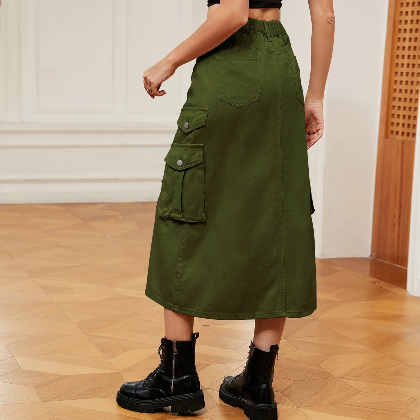 American Style Elastic Waist Denim Workwear Casual Long Dress Skirt New Arrival Women's Clothing European And American Crossbody