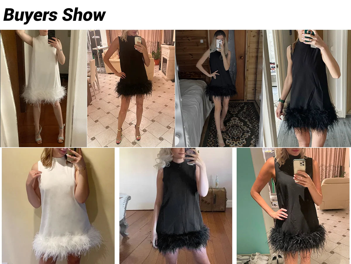 TWOTWINSTYLE Feather Fur Dress For Women O Neck Sleeveless Loose Tassel A Line Dresses Female Streetwear 2022 Summer Fashion New