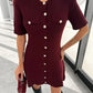 Trendix Elegant Knit Mini Dress Women Street Slim High Waist Short Sleeve Rib Sweater Dresses Vacation Bodycon Knitwear Dress