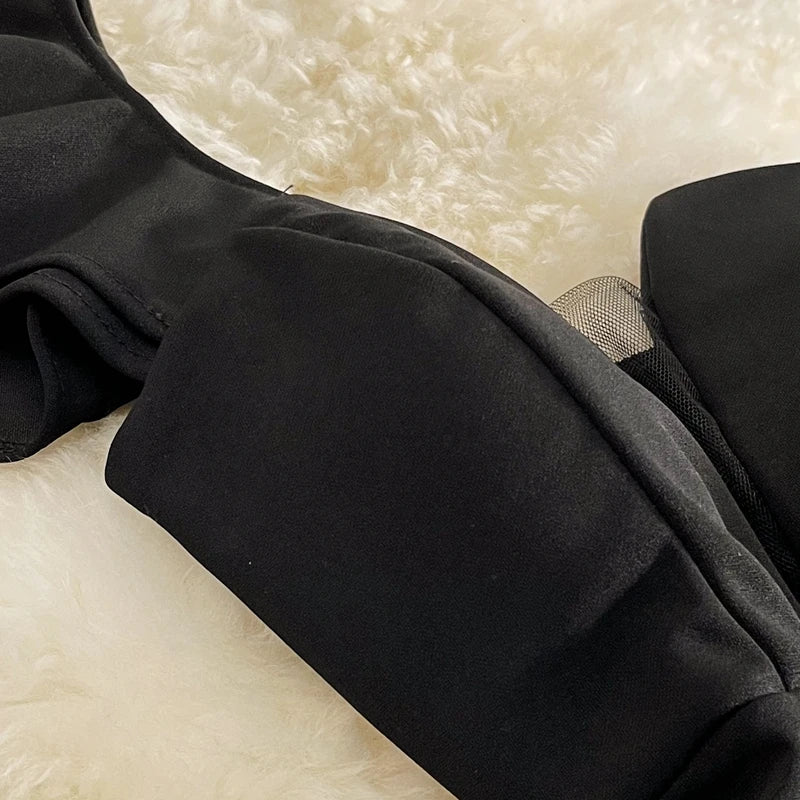 Women Black White Ruffled One Shoulder Sleeveless Mini Dress Strapless Mesh Patchwork High Waist A-line Party Dress Vestidos