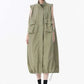 [EAM] Women Green Pocket Hem Drawstring Big Size Vest Dress New Stand Collar Sleeveless Fashion Tide Spring Autumn 2025 1DJ0147