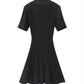 Summer New Women's Turn Down Collar Short Sleeve Knitted Mini Dress Slim Fit A-line Diamond Buttons White Short Dress  C-050