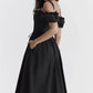 Classic Black One-Shoulder Short-Sleeve Women's Dress Elegant Waist-Cinched Midi Skirt Fashionable Ankle-length Gown
