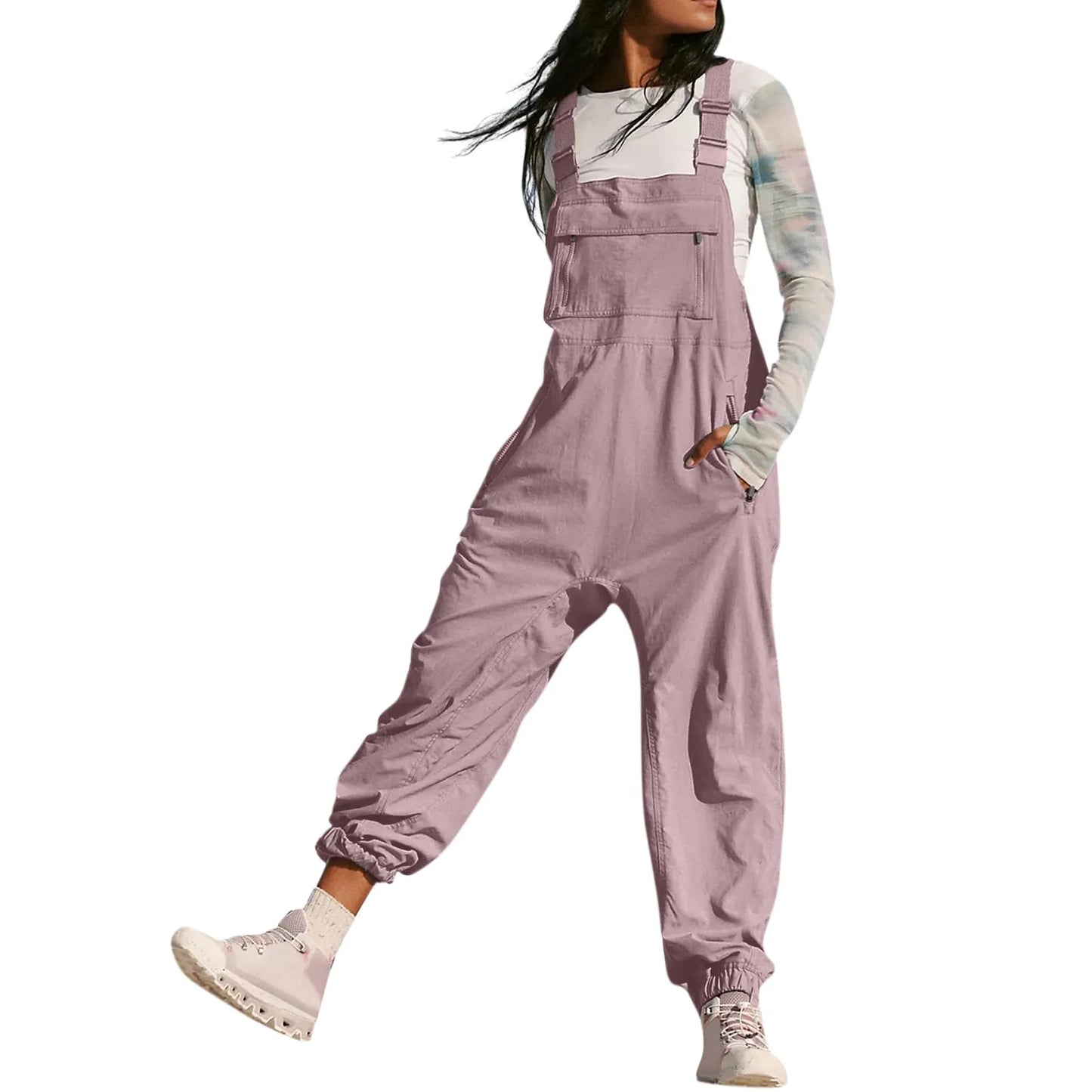 Women'S Jumpsuits Summer Fashion Casual Loose Wide Leg Jumpsuits Solid Color Insert Pockets Retro Button Strap Jumpsuits