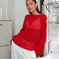 Original Fashion Hollow Out Knit Shirt Spring And Summer Women's Perspective Thin O-Neck Loose Elastic Long Sleeve Knit T-shirt
