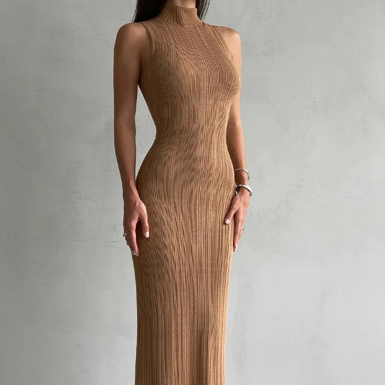 Tossy Sleeveless Knitwear Turtleneck Long Dress Female Slim Elegant Fashion Autumn 2023 Ribbed Knit Dress For Women Maxi Dress
