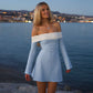 Talenza Elegant Backless Patchwork Mini Dress Women's Sexy One Shoulder Long Sleeve A-Line Dress Solid Slim Resort Mini Dress