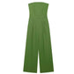 TRZA-Strapless Linen Jumpsuits for Women, Straight Neck, Back Zipper, Female Playsuits, Chic Fashion