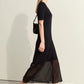 Amii Minimalism 2024 Women's Knitted Dresses Summer New V-neck Spliced Chiffon Short-sleeve Female Slim Fishtail Dress 12442152