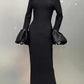 STOCK Shining Diamonds Neck Flare Sleeve Black Long Bandage Dress Elegant Woman Evening Party Dress Cocktail Party Outfit