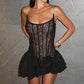 Talenza Black Lace Strapless Dress Women's Sexy Sleeveless Pleated A-Line High Waist Dress Backless Off Shoulder Y2k Party Dress
