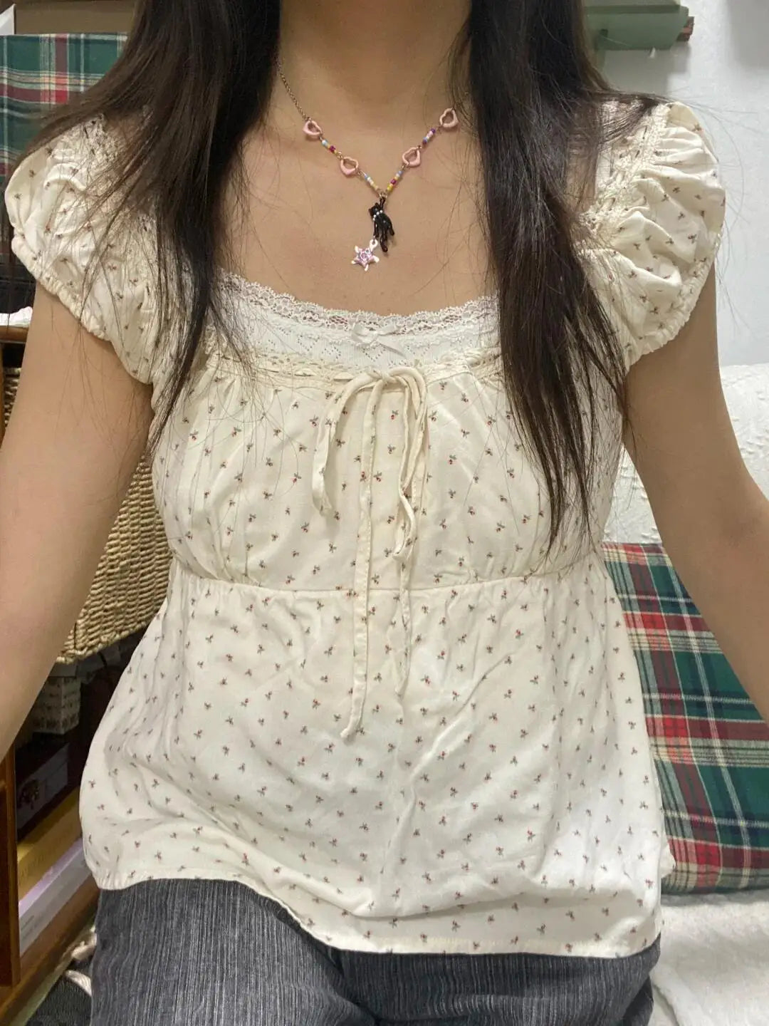 2024 New White Lace Tied Square Neck Summer T-shirts Chic Elegant Short Sleeve Tee Cotton Y2K Street Casual Bow Tie-up Top Women