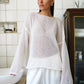 Original Fashion Hollow Out Knit Shirt Spring And Summer Women's Perspective Thin O-Neck Loose Elastic Long Sleeve Knit T-shirt