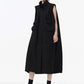 [EAM] Women Green Pocket Hem Drawstring Big Size Vest Dress New Stand Collar Sleeveless Fashion Tide Spring Autumn 2025 1DJ0147