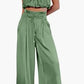 Women's Two Piece Pants Sets Open Navel Outfit Silk Pleated Texture Sleeveless Top Wide Leg Pants Set Summer Matching Sets 2024