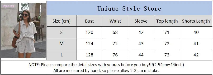 Women Casual Striped Cotton Linen Loose Shirt Shorts Suits Fashion Lapel Half Sleeves Elastic Waisted Shorts Summer Lady Outfits