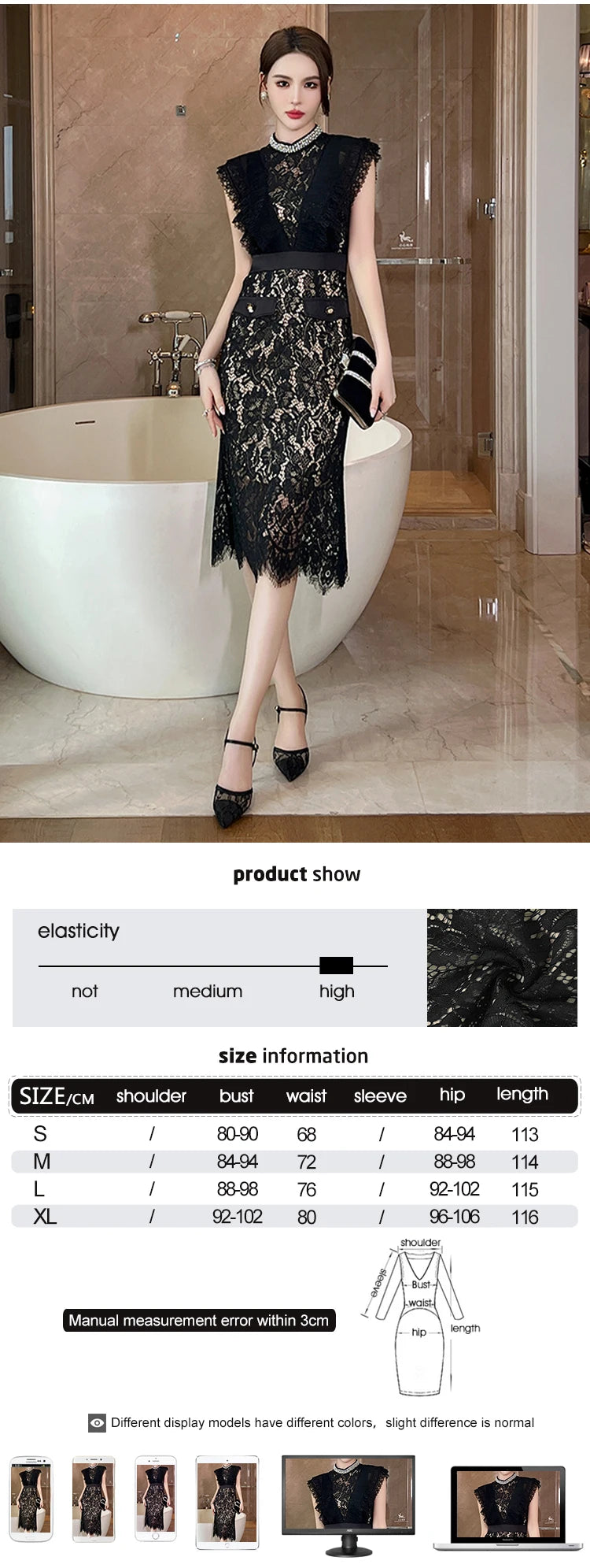 Women's French Noble Elegant Prom Dresses Black Lace Sheer Perspective Diamond High Waist Fishtail Robe Party Banquet Vestidos