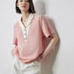 TOYOUTH Women Contrasting Colors POLO Collar T-shirt 2025 Summer New Short Sleeved Top