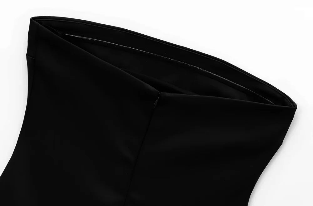 TRZA-Strapless Mini Dress for Women with Rhinestones, Straight Neck, Back Zipper, Female Dresses, Sexy Fashion