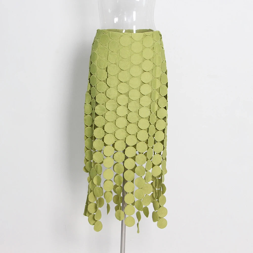 TWOTWINSTYLE Solid Minimalist Casual Skirt For Women High Waist Patchwork Zipper Irregular Hollow Out Skirts Female Fashion New