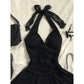 2025 Summer New Black Dress for Women Sexy Slim Fit Halter Lace Up Dresses Y2k High Waist Halter Lace Up Vestidos De Mujer