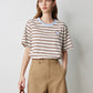 TOYOUTH Women Striped Short Sleeved T-shirt 2024 Summer New Academy Style Round Neck Top