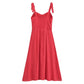 French Red Holiday Party Sling Summer Dress For Women Bow Shoulder A-line Slim Midi Chiffon Dresses
