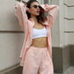 Wolfeel Women's Casual Shorts Sets 100% Cotton Solid Color Cozy Lapel Long Sleeve Shirt Summer New Elastic Waist Shorts Suits