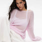 Original Fashion Hollow Out Knit Shirt Spring And Summer Women's Perspective Thin O-Neck Loose Elastic Long Sleeve Knit T-shirt