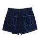 TRAFZA Summer Women Suits Denim Blue Turn-Down Collar Short Sleeves Pocket Decoration Shirts+Mid Waist Asymmetrical Shorts