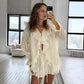 Tuularose New Casual Shorts Two-piece Set Women's Ruffled Loose Tie Top Simple Shorts Set Office Lady Summer Female Shorts Set