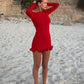 TARUXY Spring New Knitted Mini Dress For Women Fungus Contrast Color Slim Sweater Dress Elegant Female Party Clothes Long Sleeve