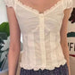 2024 New White Lace Tied Square Neck Summer T-shirts Chic Elegant Short Sleeve Tee Cotton Y2K Street Casual Bow Tie-up Top Women